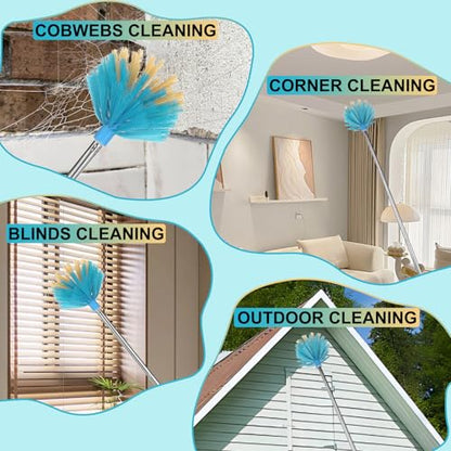 Cobweb Duster with Extension Pole，Medium Stiff Bristles Cobweb Duster Head ，Adjustable from 28 to 56 inches Long Duster for High Ceilings, Suitable for Ceilings, Walls, Indoor Outdoor Environments
