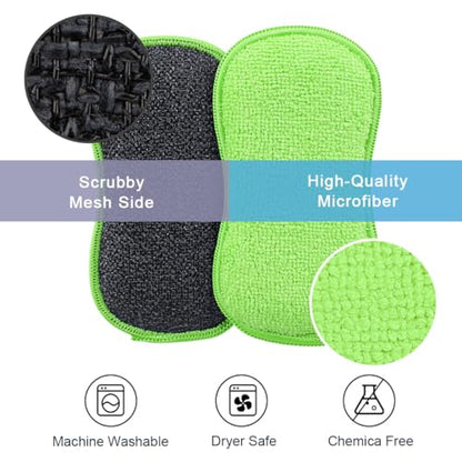HOMEXCEL 12 Pack Multi-Purpose Scrub Sponges Kitchen Dish Sponge Non-Scratch Microfiber Sponge for Efficiently Cleaning Dishes Pots Pans, Green - color: Green