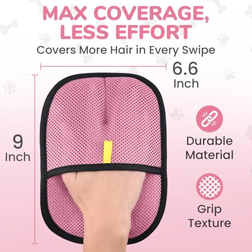 KEYVOZ Pet Hair Removal Glove for Cats and Dogs, Electrostatic Magic Brush Pet Hair Remover for Dog Couch, Available in Blue, Purple, Pink, Brown- Perfect for Pet Owners (Pink) - color: Pink