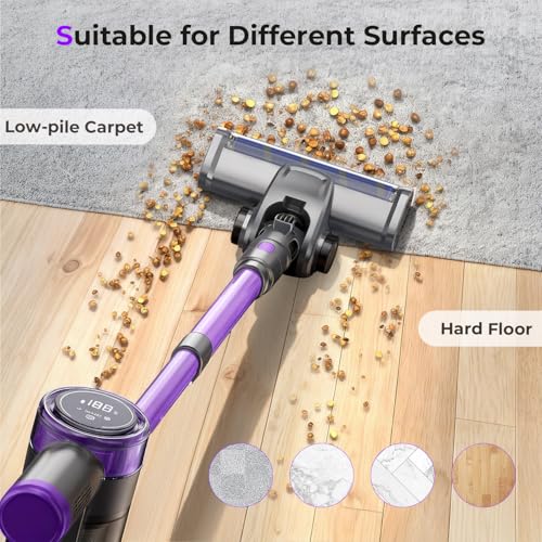 Cordless Vacuum Cleaner, 450W 45KPa Powerful Suction Stick Vacuum, Up to 50-Min Runtime, Self-Standing Pet Hair Cleaner for Home, Hard Floor & Carpet with Anti-Tangle Brush, Brushless Motor