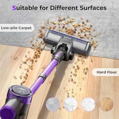 Cordless Vacuum Cleaner, 450W 45KPa Powerful Suction Stick Vacuum, Up to 50-Min Runtime, Self-Standing Pet Hair Cleaner for Home, Hard Floor & Carpet with Anti-Tangle Brush, Brushless Motor