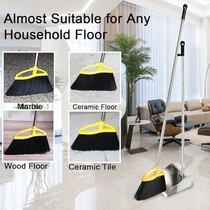 Broom and Stainless Steel Dustpan Set for Home,Metal Dust Pan and Soft Bristles Indoor Kitchen Broom for Office,Lobby - style: Broom and Dustpan