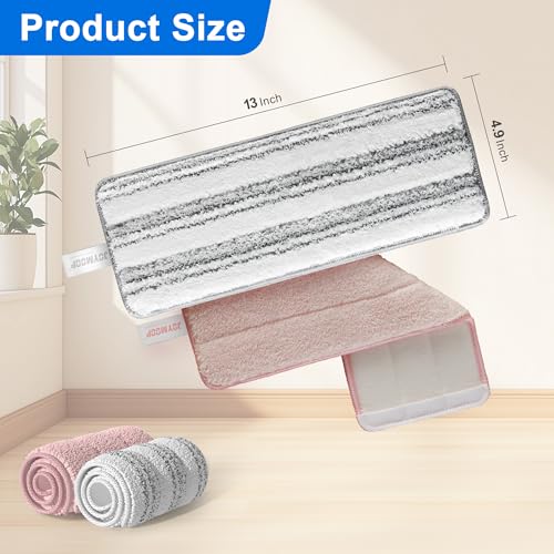 JOYMOOP Microfiber Replacement Pads for 13-Inch Flat Mop and Bucket System, Reusable Refills, Pack of 2, Stripe and Pink - color: 2 Pcs 13" - 1 Stripe+ 1 Pink, size: 13.0 × 4.9 Inch