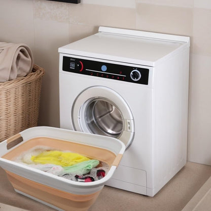 SAMMART 41L (10.8 gallon) Collapsible Plastic Laundry Basket - Foldable Pop Up Storage Container/Organizer - Portable Washing Tub - Water capacity: 32L (8.4 gallon) (Rectangular, White/Beige) - color: White/Beige