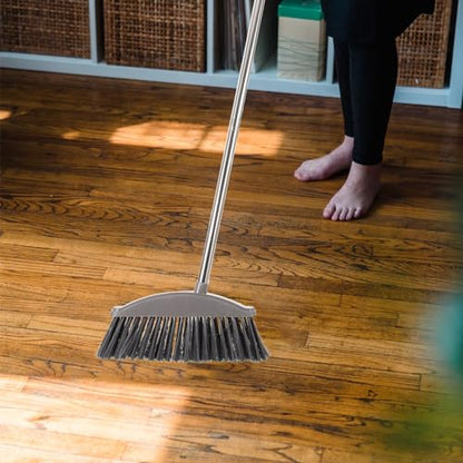 Ciieeo Heavy-Duty Broom, Stainless Steel Broom with Long Handle Floor Sweeping Brooms Wide Angle Outdoor Brooms for Shower Cleaning Patio Kitchen Grout Grey