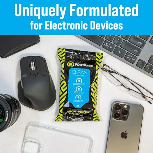 Fortress Electronic Wipes (25 ct.) To-Go Tech Wipes for Screens, Phones, Keyboards, TV Monitors, Computer Screens [Travel Size] Skin-Safe - style: No Microfiber Cloth