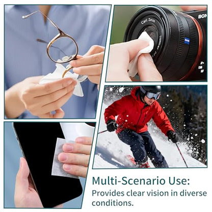 Anti-Fog Lens Wipes (12x12cm) – Larger Size, 100-Count, Individually Wrapped, Pre-Moistened Cleaning Sheets for Glasses, Goggles & Screens, No-Residue, Streak-Free Fog Prevention