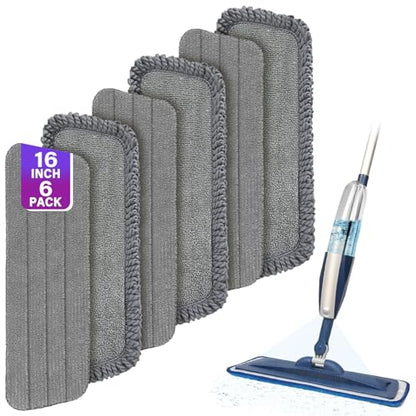 16.5" Microfiber Mop Pads Refills, 6 Pack Reusable Replacement Heads | reusable wet mop refills, machine washable for 14-16 inch spray mops, hardwood floors, dust cleaning & scrubbing - color: 16"grey*6