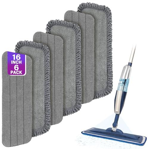 16.5" Microfiber Mop Pads Refills, 6 Pack Reusable Replacement Heads | reusable wet mop refills, machine washable for 14-16 inch spray mops, hardwood floors, dust cleaning & scrubbing - color: 16"grey*6
