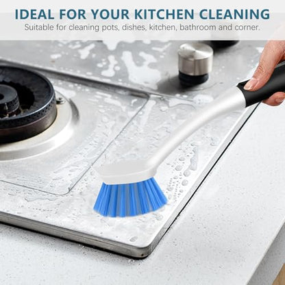 SetSail Dish Brush Set of 3 with Bottle Brush, Dish Scrub Brush with Long Handle Deep Cleaning Handle Brush with Scraper Tip for Kitchen Sink Dishes Bottle Cup Pot and Pans Tile Lines, Black Blue - color: Black Blue
