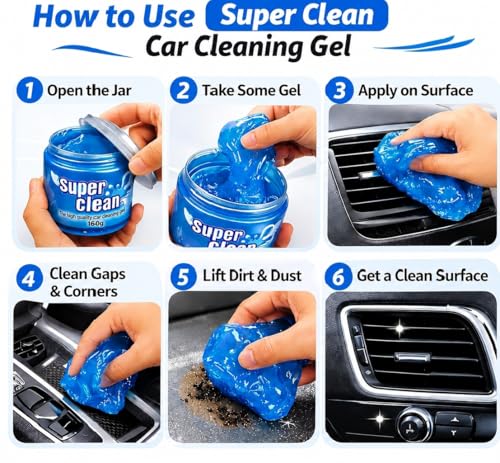 Reusable Car Cleaning Gel 3 Pack (Blue) – Universal Interior Dust Cleaner Putty for Car Air Vents, Dashboard, Cup Holders, Keyboard & Electronics, Car Detailing Slime(160g Each)