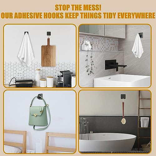 Honmein 6 Pcs Adhesive Wall Hooks for Hanging - Waterproof Shower Hooks, Heavy Duty Towel Hooks for Bathrooms, Kitchens, and Offices (Black) - color: Black
