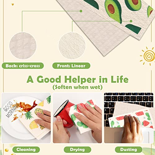 Lucomb Reusable Swedish Kitchen Dish Cloths, 8 Pack Replace Paper Towels Quick Drying Kitchen Sponges Dish Rags for Dishes Washing Home Cleaning Window Glass Wipes (Mixed Fruit) - color: Mixed Fruit