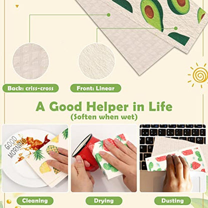 Lucomb Reusable Swedish Kitchen Dish Cloths, 8 Pack Replace Paper Towels Quick Drying Kitchen Sponges Dish Rags for Dishes Washing Home Cleaning Window Glass Wipes (Mixed Fruit) - color: Mixed Fruit