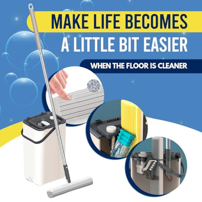 The Cleaning Magic Towel Mop and Bucket Set, 56-Inch Pole, Two Mop Head Refills, PVA Mop & Bucket Cleaning System - Hands Free Floor Mop and Bucket - Floor Mop for Laminate, Hardwood, Tiles