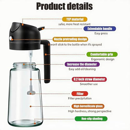 16oz/470ml Glass Olive Oil Sprayer for Cooking, 2 in 1 Oil Dispenser for Kitchen Spray and Pour, Premium Light-Blocking Oil Bottle, Food-Grade Spray Bottle, for Salad, Air Fryer, BBQ (Green) - color: Green Glass/Black Cap