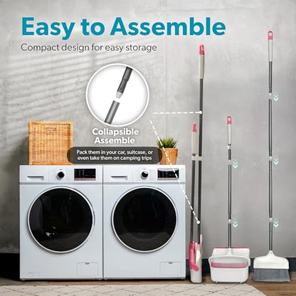 BLACK+DECKER Butler Broom & Dustpan Set - Stand-Up Design - Lightweight, Space-Saving Combo for Kitchen, Living Room, Bathroom, Lobby Floors - Home Cleaning Essential, White/Pink - size: White/Pink Butler Broom & Dustpan