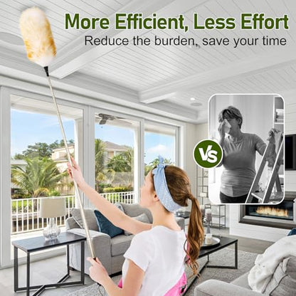 Extendable Lambswool Duster 25-64" Retractable Telescopic Handle Removable Head Multi-Surface Cleaning Tool for Ceiling Fans, Windows, High Walls, and Hard-to-Reach Areas (2pcs) - size: 25-64inch