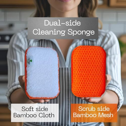 Kitchen Dish Sponge Set, Dual Sided with Rayon derived from Bamboo and Mesh, Non Scratch Kitchen Cleaning Sponge Extra Absorbent Dish Sponge with Long Lasting Durable Scrubber, 6 Pack