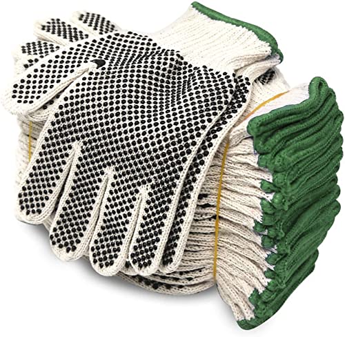Evridwear Cotton Polyester String Knit Shell Safety Protection Work Gloves for Painter Mechanic Industrial Warehouse Gardening Construction Men & Women 12 Pairs, With Two Side dots, XL Size - color: Two Side Dots, size: X-Large