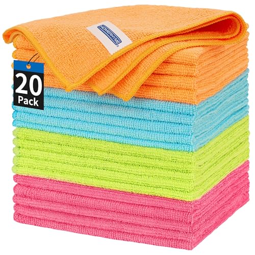 Microfiber Cleaning Cloth, 20 Pack Cleaning Rags, 12" x 12" Lint Free Shop Towels, Washable Reusable Microfiber Towels for Cars Kitchen Automotive House Office - color: Multicolor, style: 20 Pack