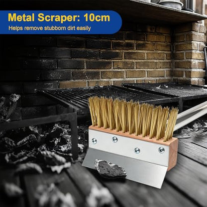 Pizza Oven Brush, Brass Wire Brushes with Scraper and Detachable 46inches Long Handle for Outdoor Pizzaoven Cleaning, Kitchens Cleaning Brush for Restaurants, BBQ Shelf, Fireplace