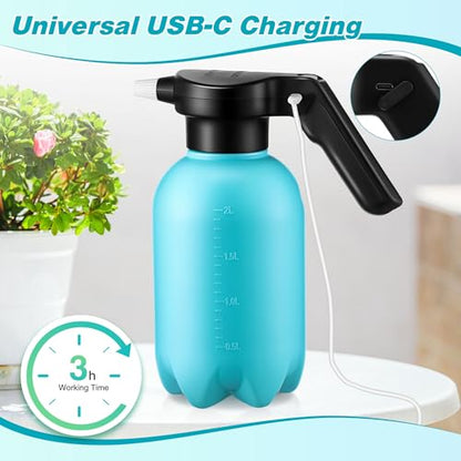 Electric Spray Bottle Plant Mister for Indoor Outdoor Plants, 0.5 Gallon Automatic Watering Can Rechargeable Battery Powered Sprayer with Adjustable Spout for Gardening, Cleaning (Blue Style) - style: Blue Style