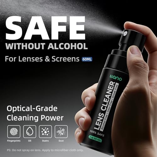 llano 7-in-1 Camera Lens Cleaning Kit with Cleaning Solution 60ml, Swab, Pen, Air Blower, Nano-Fiber Cloth, Wipes, Cleaning Kit for Computer PC MacBook iPhone Camera