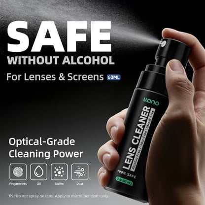 llano 7-in-1 Camera Lens Cleaning Kit with Cleaning Solution 60ml, Swab, Pen, Air Blower, Nano-Fiber Cloth, Wipes, Cleaning Kit for Computer PC MacBook iPhone Camera