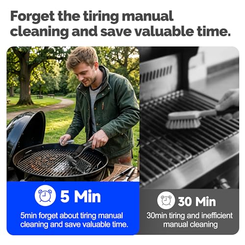 Electric Grill Brush, Cordless Rechargeable Grill Cleaner with 3-Speed Powerful Motor & 180° Adjustable 304 Stainless Steel Non-Shedding Brush Head, Automatic Cleaning for Outdoor Gas Grill & Grates