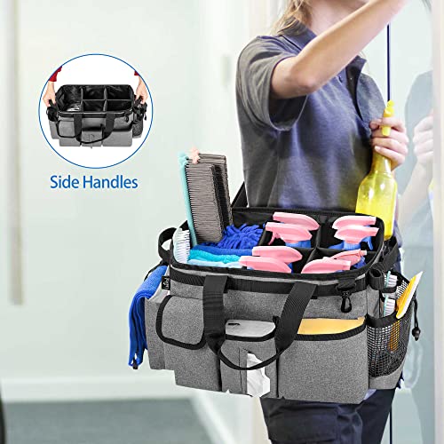 LoDrid Large Wearable Cleaning Caddy Bag with Detachable Divider, Cleaning Organizer with Handles, Cleaning Supply Tote with Adjustable Shoulder Strap for Cleaners & Housekeepers, Grey - color: Gray