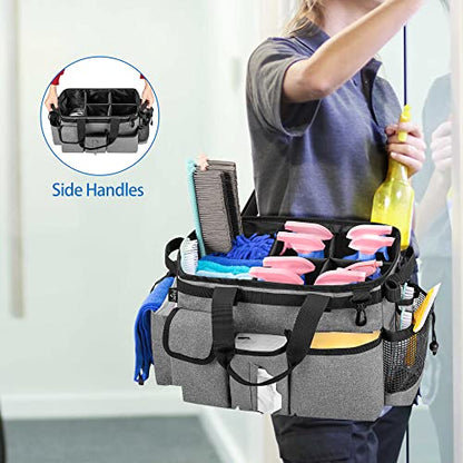 LoDrid Large Wearable Cleaning Caddy Bag with Detachable Divider, Cleaning Organizer with Handles, Cleaning Supply Tote with Adjustable Shoulder Strap for Cleaners & Housekeepers, Grey - color: Gray