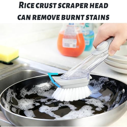Dish Brush,Dish Scrubber with Soap Dispenser Dish Wand Kitchen Brushes for Dishes Includes Three Brush Heads
