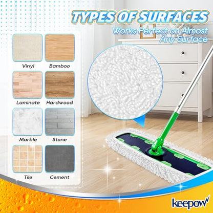 KEEPOW Reusable XL Wet Pads Compatible with Swiffer XL Sweeper, X-Large Dry Sweeping Cloths, Wet Mopping Cloths, Washable Microfiber XL Wet Pads Refills for Surface/Hardwood Floor Cleaning, 4 Pack - size: 4 Pack, Green & White