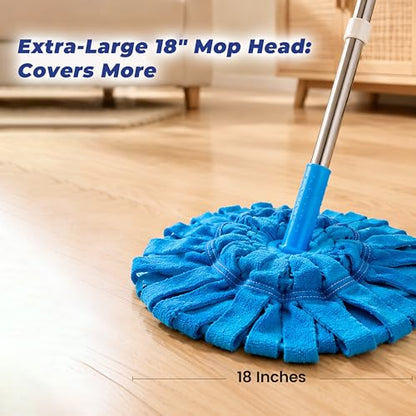 EaseYourDay Self-Wringing Twist Mops, Hands-Free Ratchet Wringing, Microfiber Mop with 1 Extra Refill
