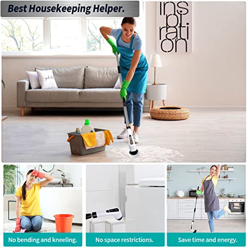 Electric Spin Scrubber, Cordless Bathroom Scrubber, Power Brush Floor Scrubber with Adjustable Handle, 7 Multi-Purpose Cleaning Brush Heads, for Bathtub,Tile, Shower, Window and Kitchen
