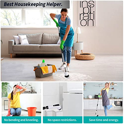 Electric Spin Scrubber, Cordless Bathroom Scrubber, Power Brush Floor Scrubber with Adjustable Handle, 7 Multi-Purpose Cleaning Brush Heads, for Bathtub,Tile, Shower, Window and Kitchen