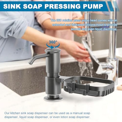 Soap Dispenser for Kitchen Sink, Built in Soap Dispenser Pump with Sponge Holder,Under Counter Brushed Nickel ABS Pump Head with 40" Extension Tube Kit(Dark Grey) - color: Dark Grey