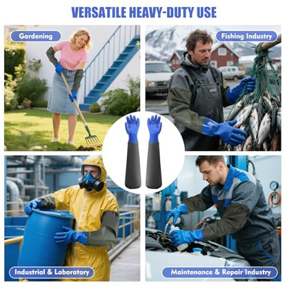 27.2" Long Rubber Gloves, Heavy Duty Chemical Resistant Gloves for Acid Work, Waterproof PVC Material for Durable & Flexible(Blue)