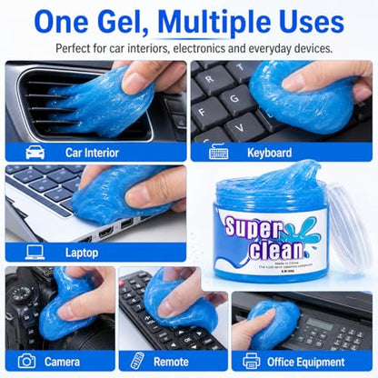 2 Pack Car Cleaning Gel, Universal Interior Detail Putty for Auto Air Vents, Dashboard, Console, and Electronics, Reusable Dust Cleaner for Car Accessories, Laptop & Keyboard (Blue)
