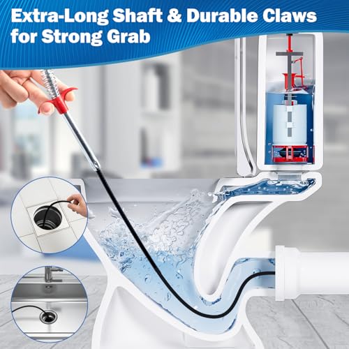 Extra-Long (77 inch) Drain Snake,Drain Clog Remover & Toilet Snake Cleaner Tool for Kitchen Sink,Drains,Toilet,Bathroom Tub – Reusable Hair and Debris Cleaning Accessory