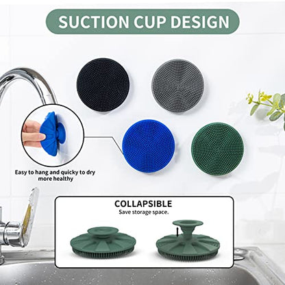 Silicone Sponge 3 Pack, BEAUTAIL Non-Scratch Scrub Sponges, for Washing Dishes and Cleaning Kitchen, Long Lasting and Reusable Dishwashing Scrubber, Suction Up Hang Designed, Black+Olive Green+Gray - color: 3pcs Black+olive Green+gray
