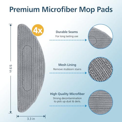 4 Pack Replacement Mop Pad Compatible with iRobot Roomba Combo i5+/ i5/ j5+/ j5 Robot Vacuum and Mop, Washable & Reusable Microfiber Cleaning Pads