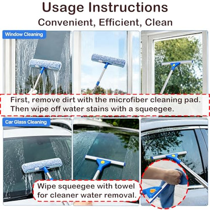 Window Cleaning Kit with 3 Gallon Bucket | 63" Long Handle 14" Window Squeegee & 15" Microfiber Scrubber, Multi‑Purpose Window Washing Tools for Home Car Outdoor Commercial