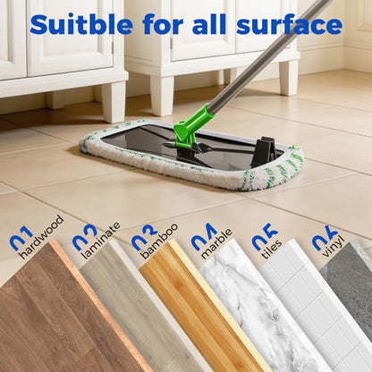 Masthome 16" Extra Large Microfiber Flat Mop for Floor Cleaning, 360° Rotating Dust Mop with 5 Washable Pads & 1 Cleaning Scraper, Wet Dry Mop for Hardwood Laminate Tile Ceramic - color: Green Extra Large