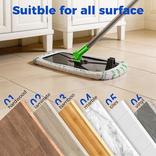 Masthome 16" Extra Large Microfiber Flat Mop for Floor Cleaning, 360° Rotating Dust Mop with 5 Washable Pads & 1 Cleaning Scraper, Wet Dry Mop for Hardwood Laminate Tile Ceramic - color: Green Extra Large