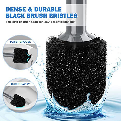 Toilet Plunger and Brush, Bowl Brush and Heavy Duty Toilet Plunger Set with Ventilated Holder, 2-in-1 Bathroom Cleaning Combo with Modern Caddy Stand for 5.7-inch Toilet Drain(Grey, 2 Set) - color: Gray