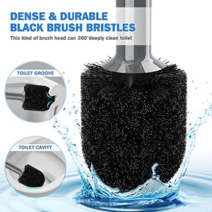 Toilet Plunger and Brush, Bowl Brush and Heavy Duty Toilet Plunger Set with Ventilated Holder, 2-in-1 Bathroom Cleaning Combo with Modern Caddy Stand for 5.7-inch Toilet Drain(Grey, 2 Set) - color: Gray