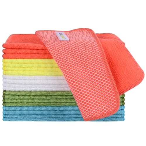 SINLAND Microfiber Dish Cloth for Washing Dishes Dish Rags Best Kitchen Washcloth Cleaning Cloths with Poly Scour Side 5 Color Assorted 7.87inchx7.87inch 20pack - color: Assorted Color, size: 7.87inchx7.87inch 20pack