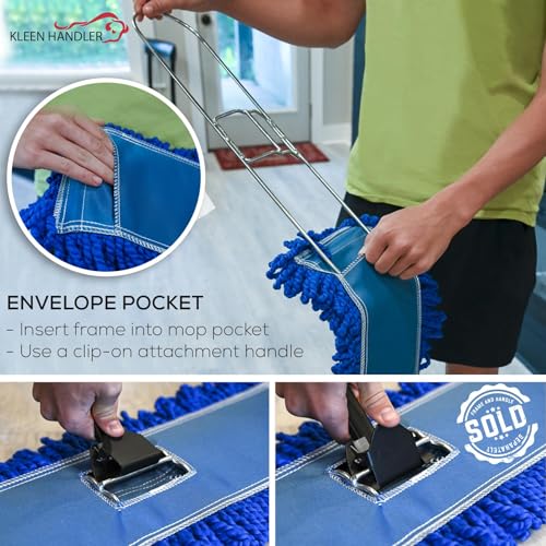 KLEEN HANDLER 6 Pack of 18 Inch Microfiber Dust Mop, Large Washable Commercial Mop Head Replacement, Sweeper, Janitorial Dust Mops, Blue - color: Blue - 18 Inch, size: 6 Pack